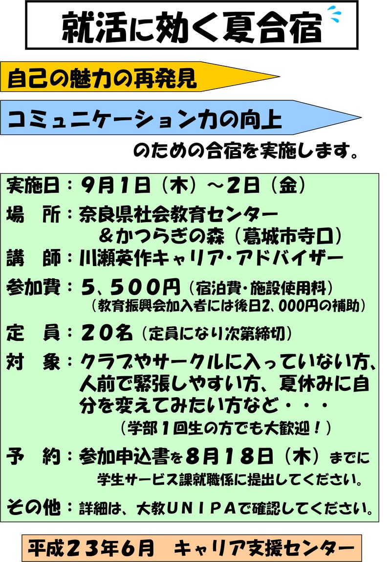 就活に効く夏合宿実施ﾎﾟｽﾀｰ